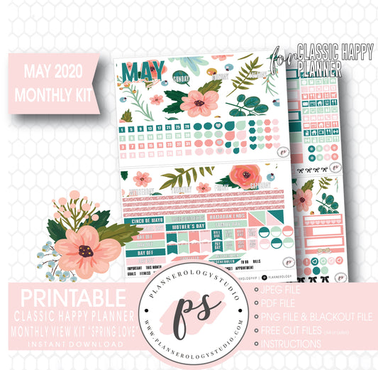 Spring Love May 2020 Monthly View Kit Digital Printable Planner Stickers (for use with Classic Happy Planner) - Plannerologystudio