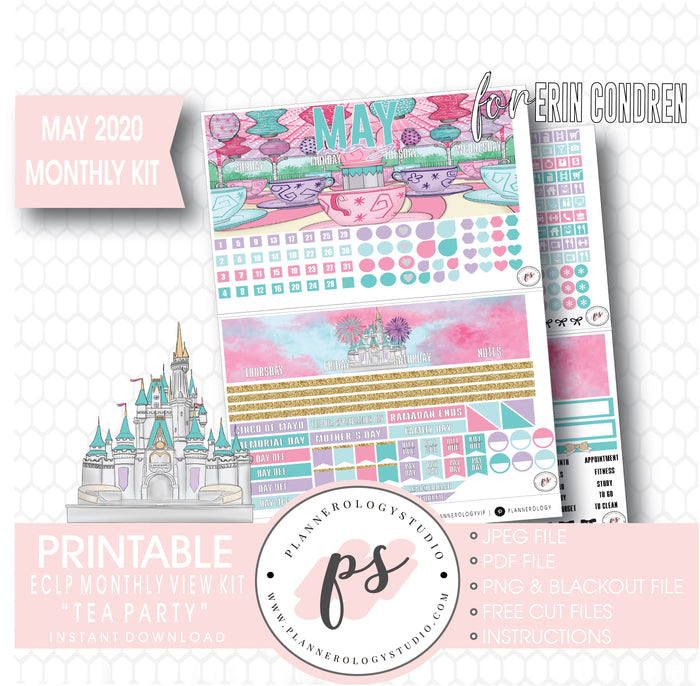 Tea Party May 2020 Monthly View Kit Digital Printable Planner Stickers (for use with Erin Condren) - Plannerologystudio