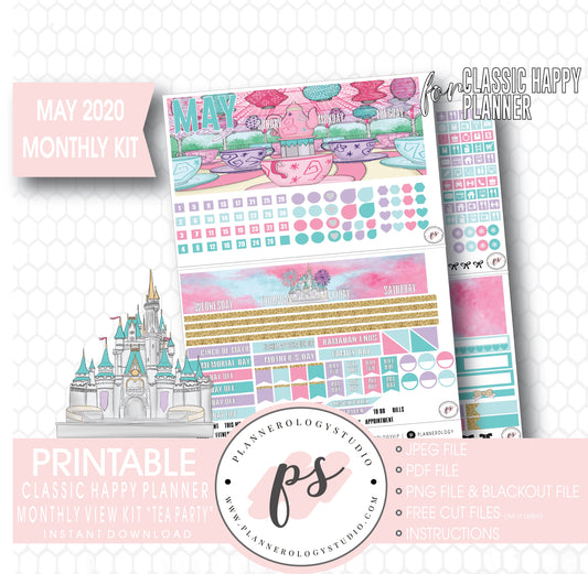 Tea Party May 2020 Monthly View Kit Digital Printable Planner Stickers (for use with Classic Happy Planner) - Plannerologystudio