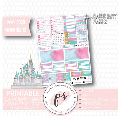 Tea Party May 2020 Monthly View Kit Digital Printable Planner Stickers (for use with Classic Happy Planner) - Plannerologystudio
