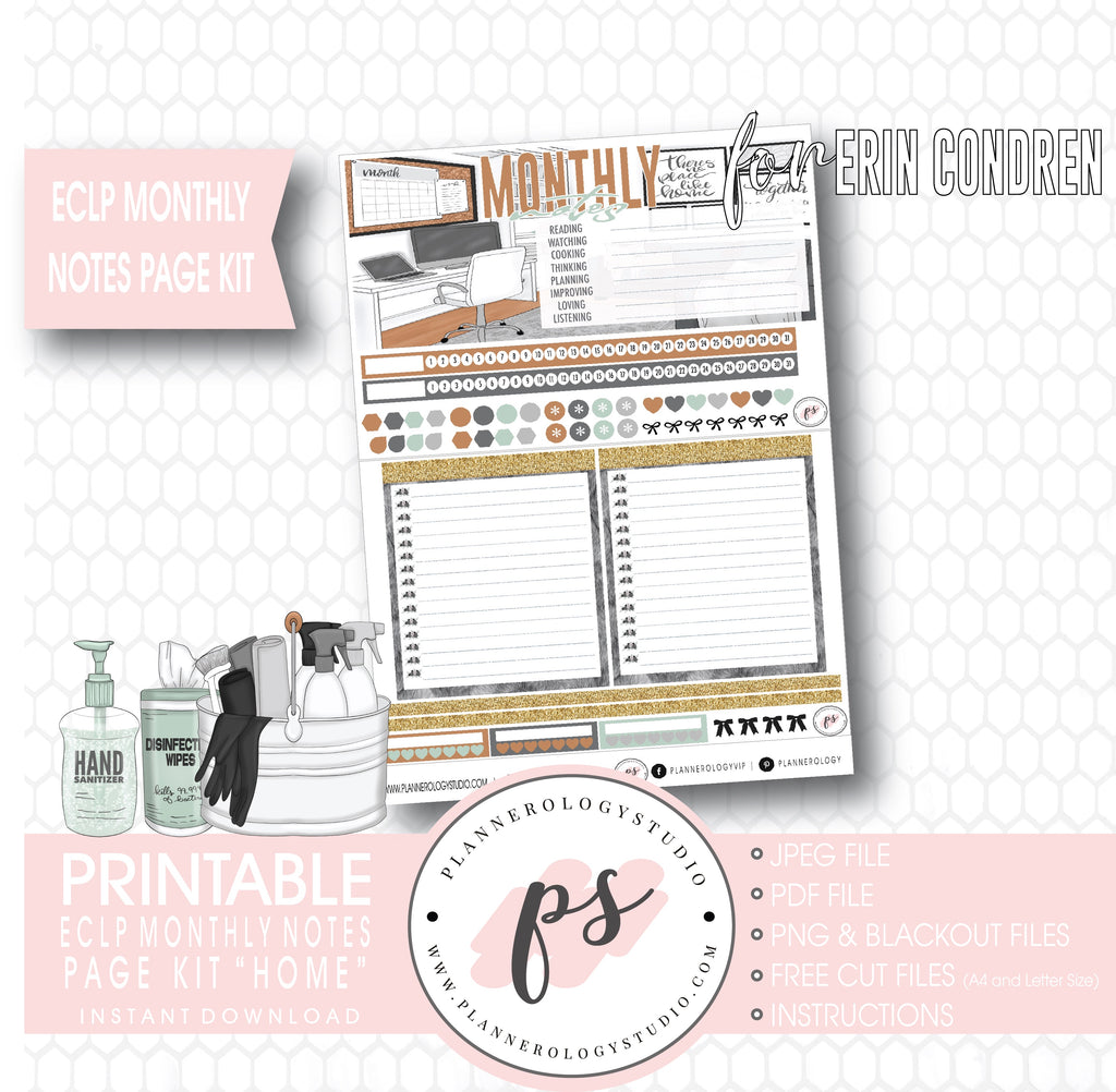 Home Monthly Notes Page Kit Digital Printable Planner Stickers (for use with ECLP) - Plannerologystudio