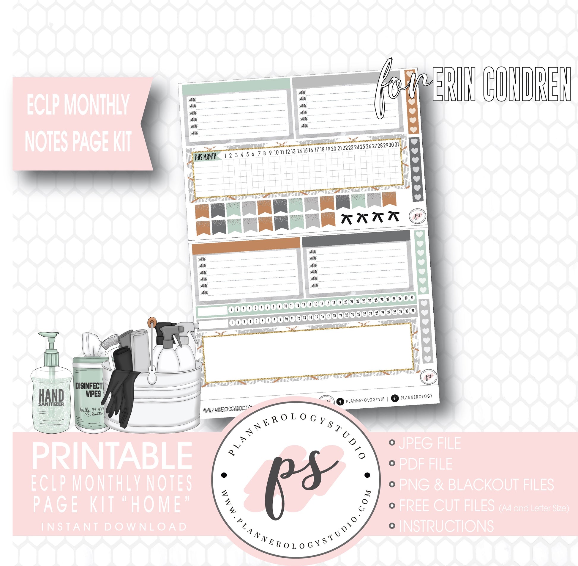 Home Monthly Notes Page Kit Digital Printable Planner Stickers (for use with ECLP) - Plannerologystudio