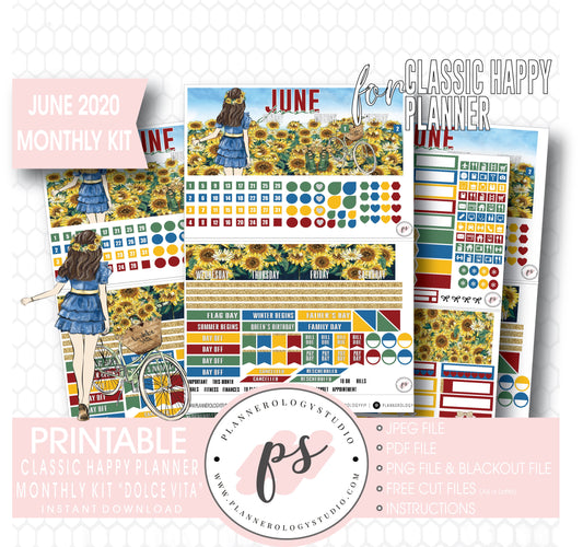 Dolce Vita June 2020 Monthly View Kit Digital Printable Planner Stickers (for use with Classic Happy Planner) - Plannerologystudio