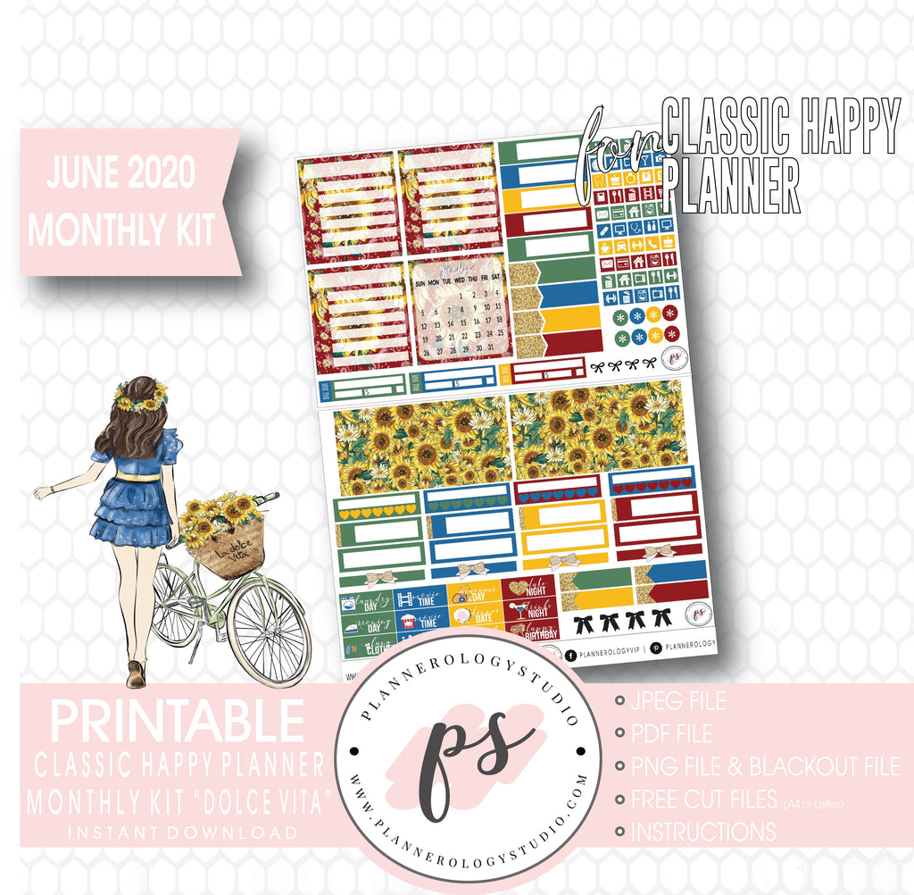Dolce Vita June 2020 Monthly View Kit Digital Printable Planner Stickers (for use with Classic Happy Planner) - Plannerologystudio