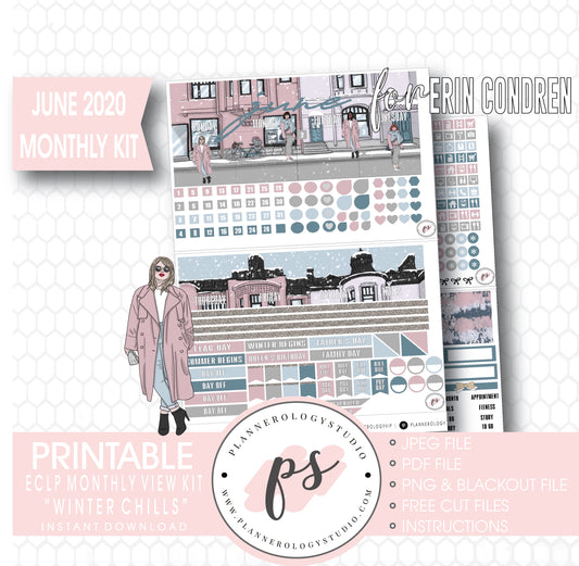 Winter Chills June 2020 Monthly View Kit Digital Printable Planner Stickers (for use with Erin Condren) - Plannerologystudio