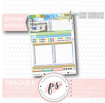 Summer Vibes Monthly Notes Page Kit Digital Printable Planner Stickers (for use with ECLP) - Plannerologystudio