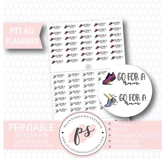 Go for a Run Bujo Script & Icon Digital Printable Planner Stickers - Plannerologystudio