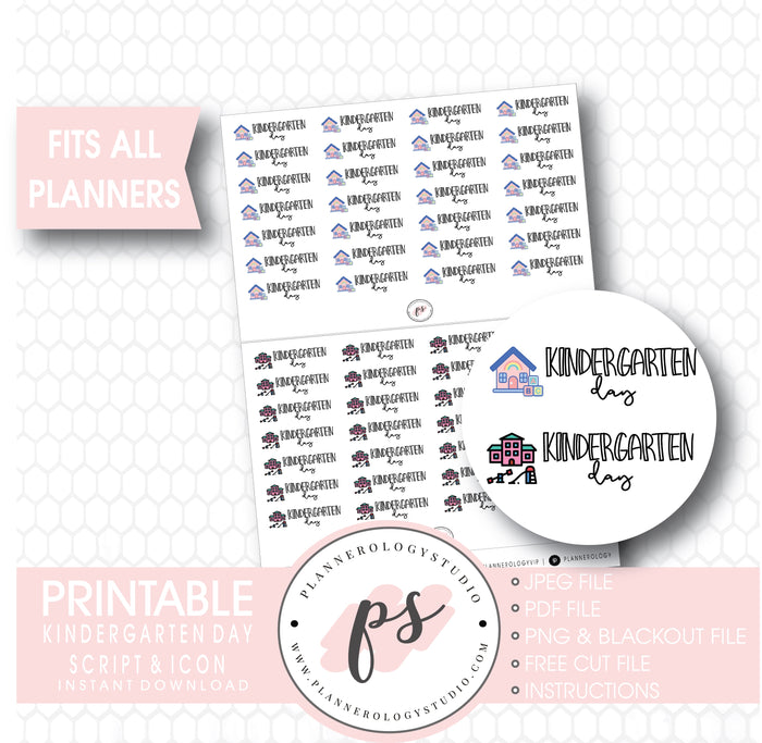 Kindergarten Day Bujo Script & Icon Digital Printable Planner Stickers - Plannerologystudio