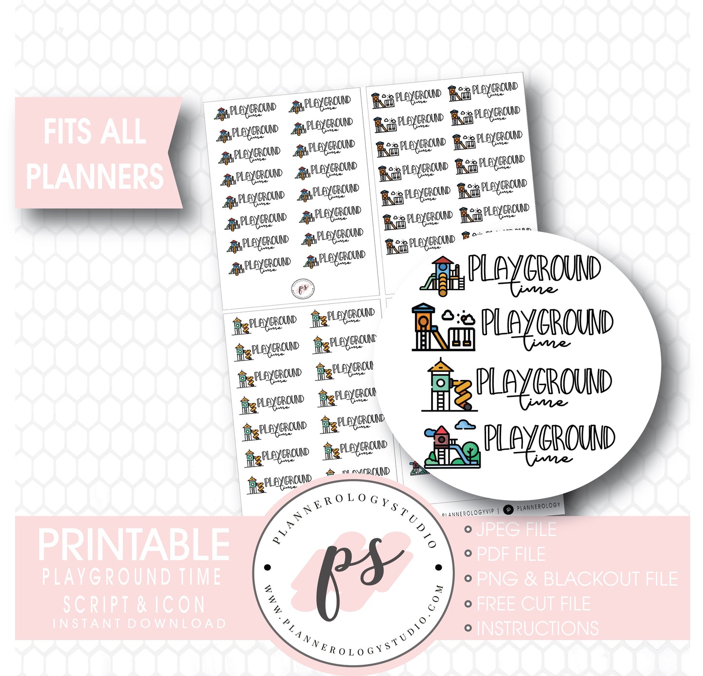 Playground Time Bujo Script & Icon Digital Printable Planner Stickers