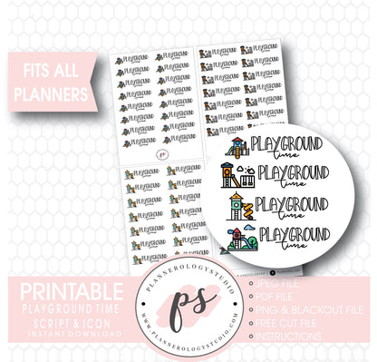 Playground Time Bujo Script & Icon Digital Printable Planner Stickers