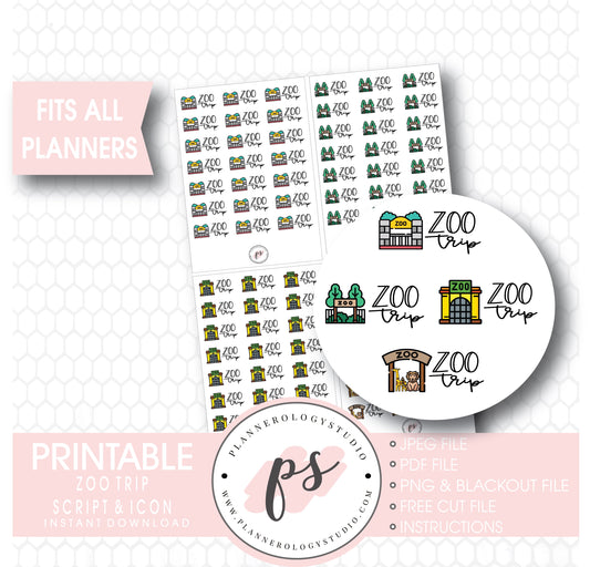 Zoo Trip Bujo Script & Icon Digital Printable Planner Stickers - Plannerologystudio