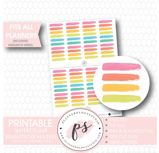 Watercolour Brushstroke Headers Digital Printable Planner Stickers - Plannerologystudio