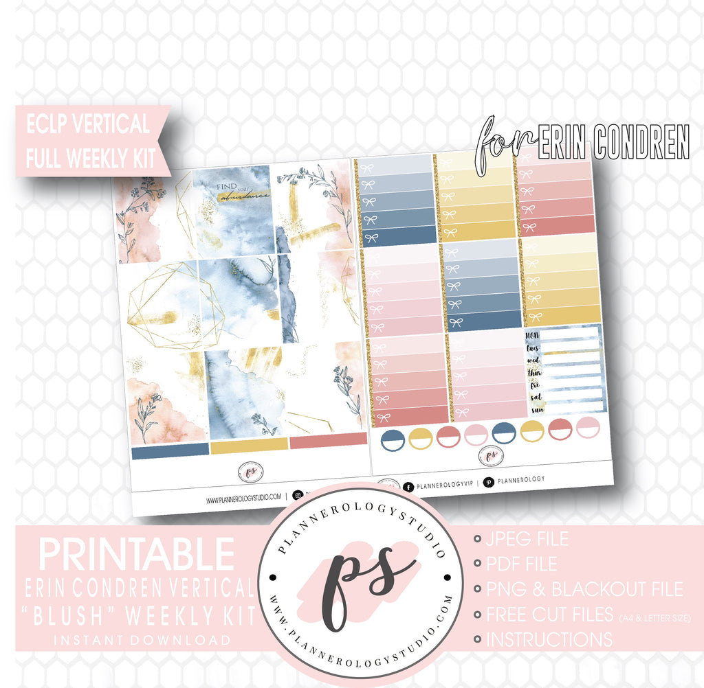 Blush Full Weekly Kit Printable Planner Digital Stickers (for use with Erin Condren Vertical) - Plannerologystudio