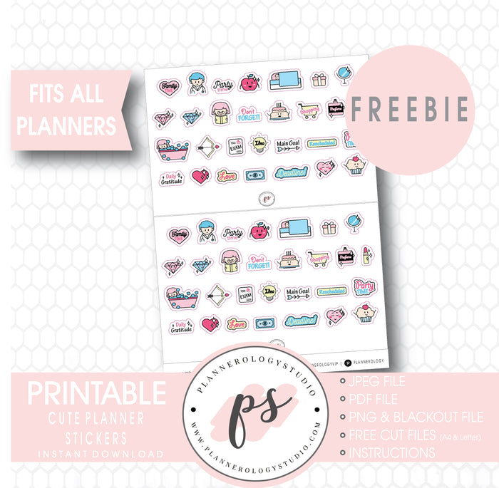Cute Digital Printable Planner Icon Stickers (Freebie) - Plannerologystudio