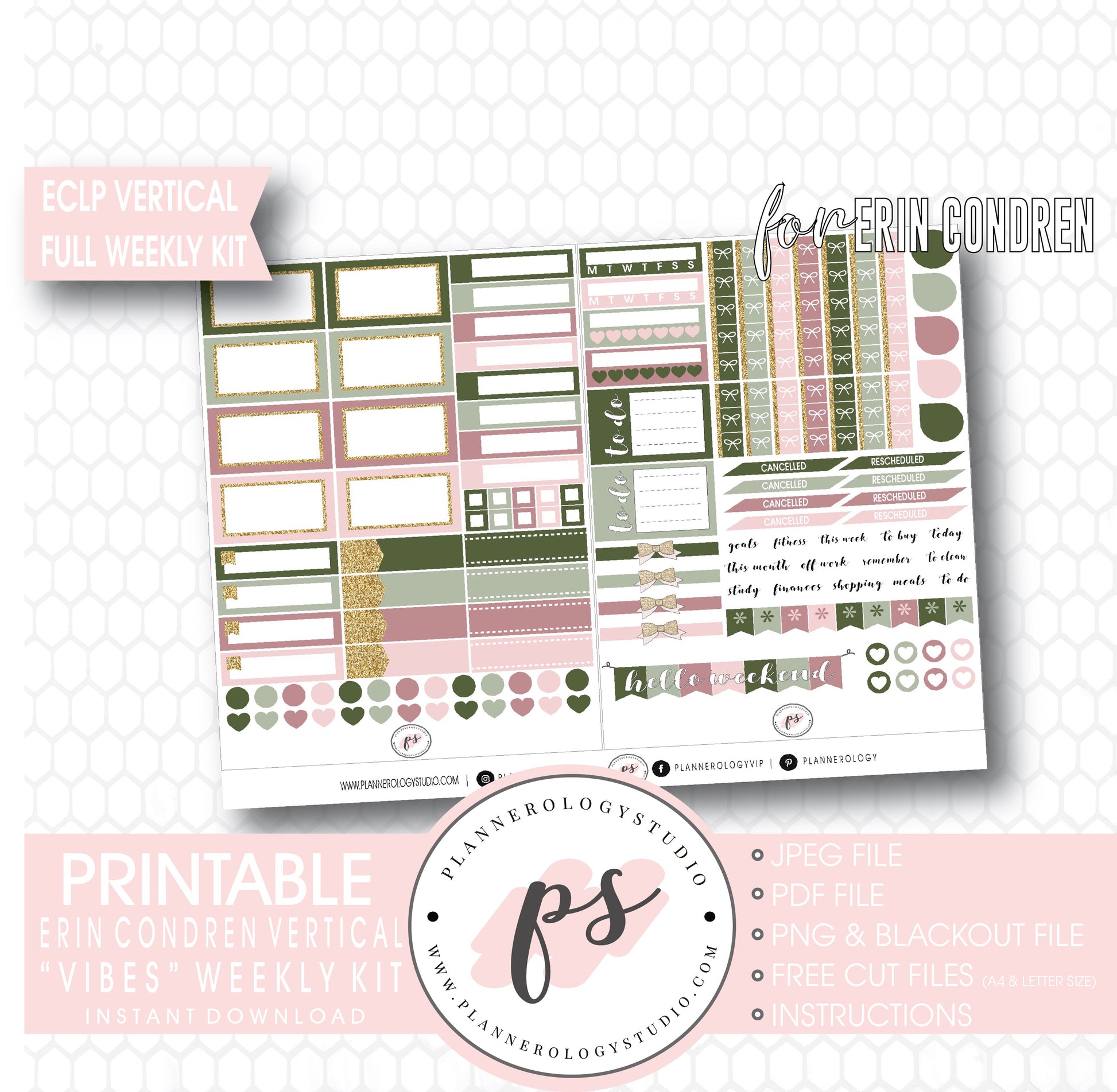 Vibes Stock Photo Full Weekly Kit Printable Planner Digital Stickers (for use with Erin Condren Vertical) - Plannerologystudio