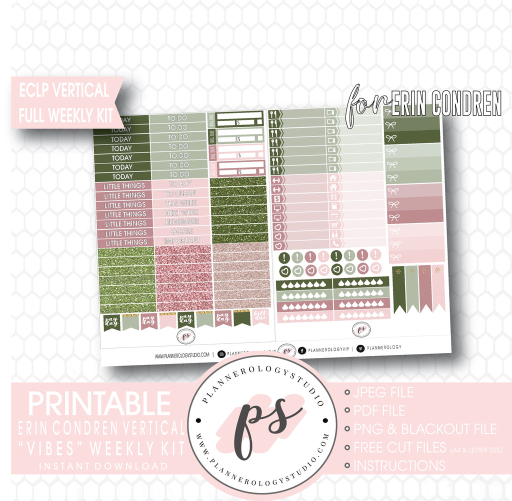 Vibes Stock Photo Full Weekly Kit Printable Planner Digital Stickers (for use with Erin Condren Vertical) - Plannerologystudio