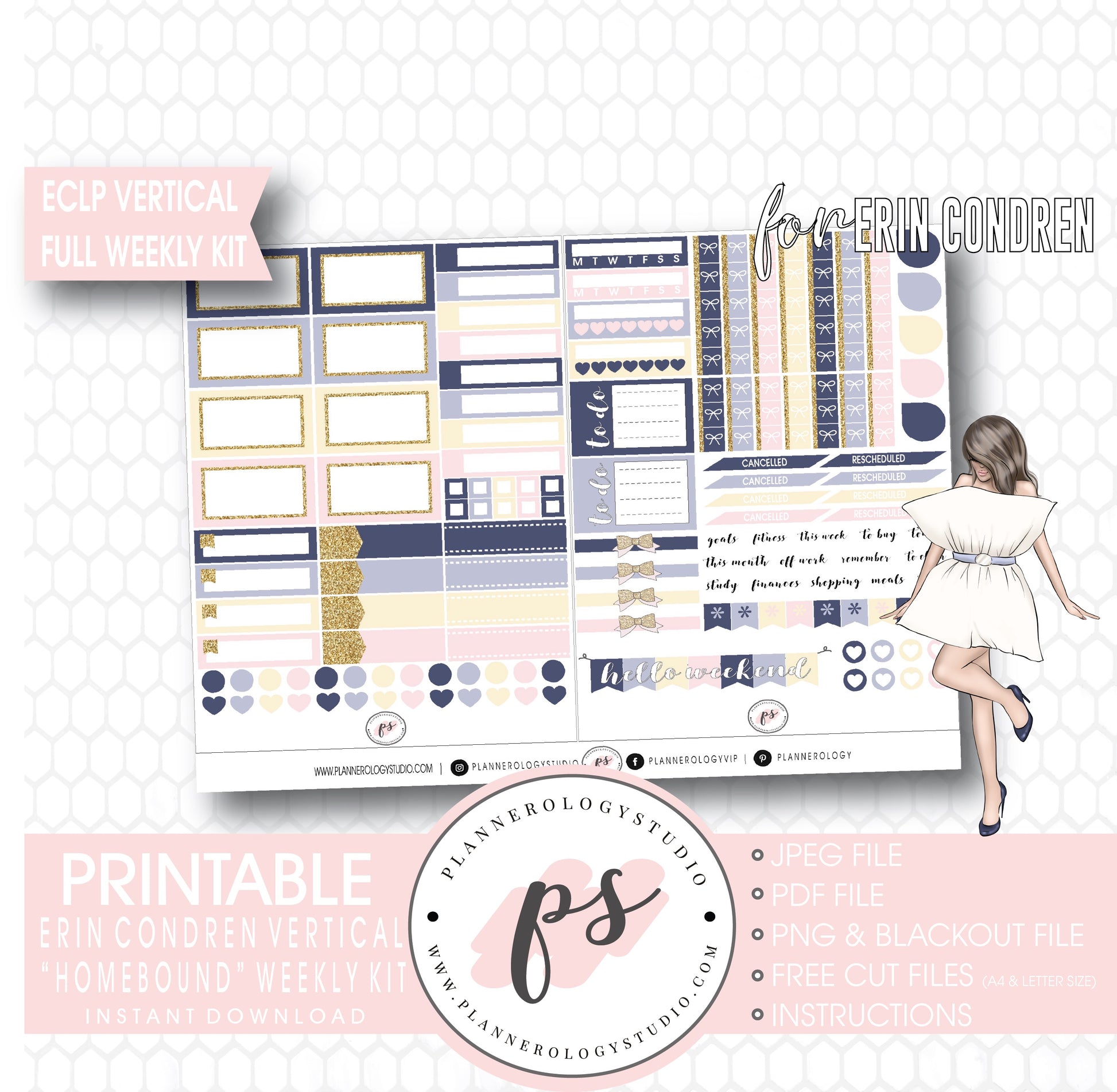 Homebound Full Weekly Kit Printable Planner Digital Stickers (for use with Erin Condren Vertical) - Plannerologystudio