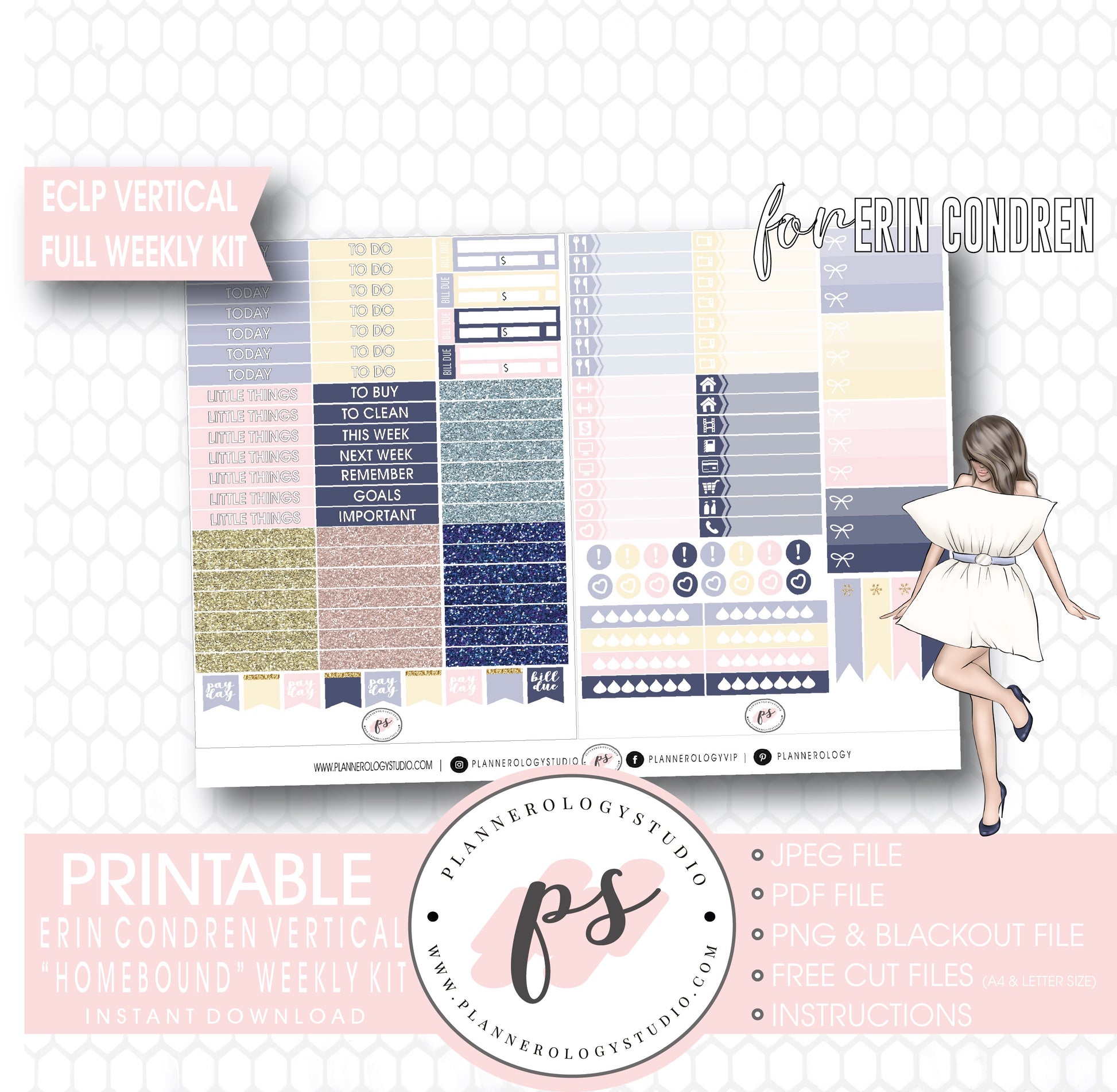 Homebound Full Weekly Kit Printable Planner Digital Stickers (for use with Erin Condren Vertical) - Plannerologystudio