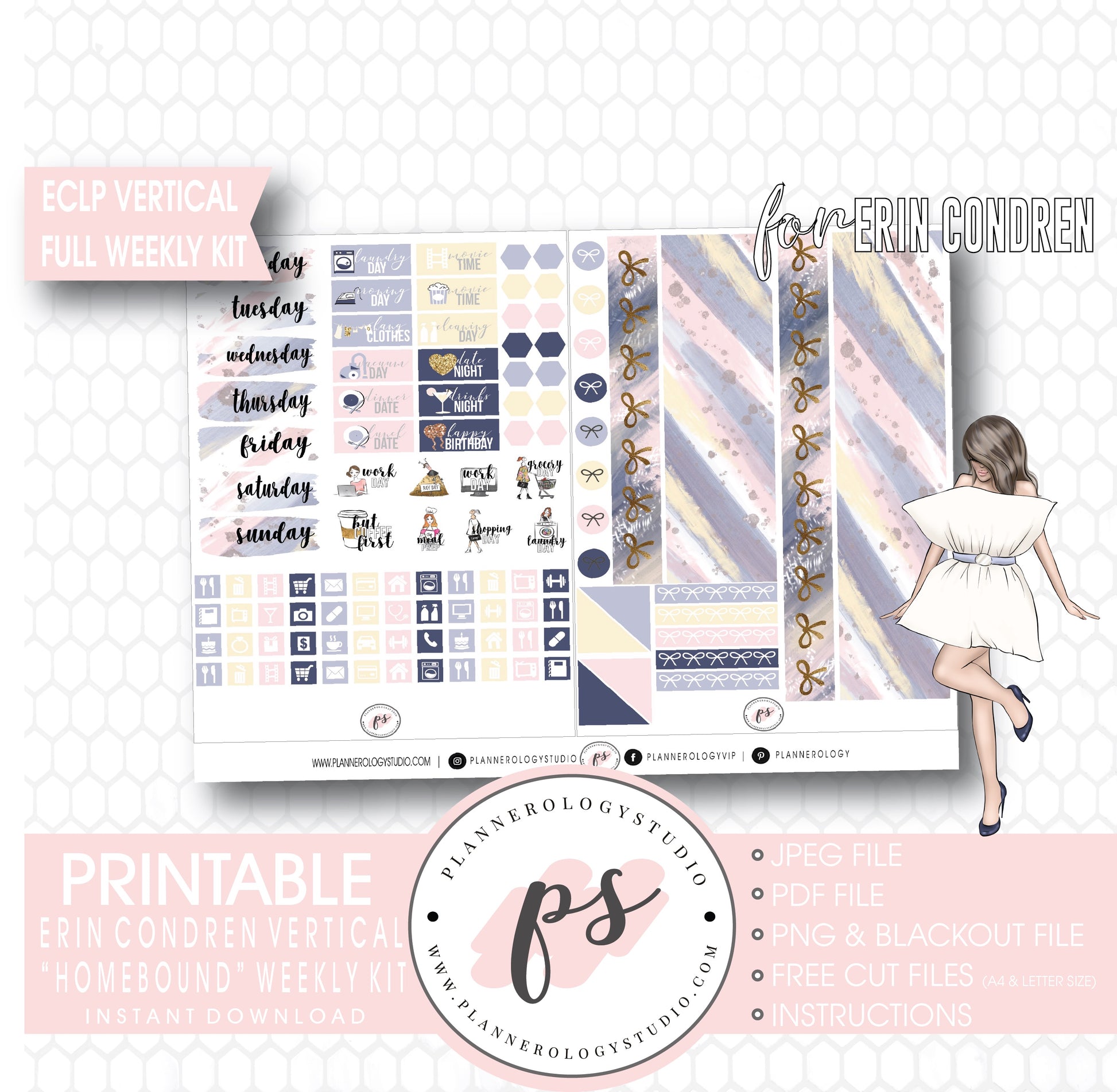 Homebound Full Weekly Kit Printable Planner Digital Stickers (for use with Erin Condren Vertical) - Plannerologystudio