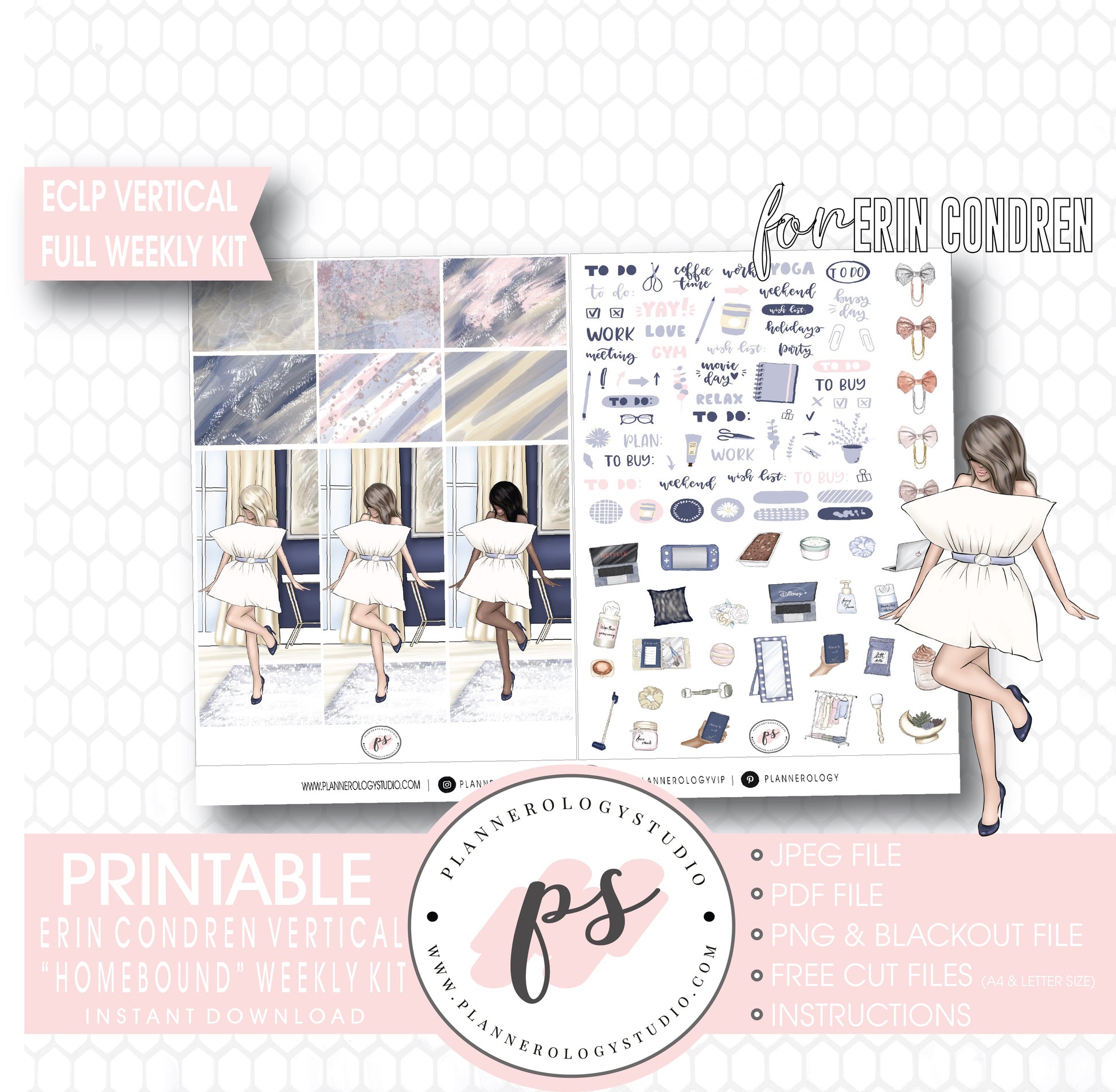 Homebound Full Weekly Kit Printable Planner Digital Stickers (for use with Erin Condren Vertical) - Plannerologystudio