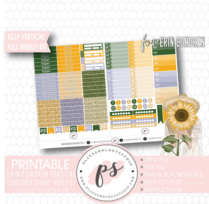 Sunflower Dreams Full Weekly Kit Printable Planner Digital Stickers (for use with Erin Condren Vertical) - Plannerologystudio