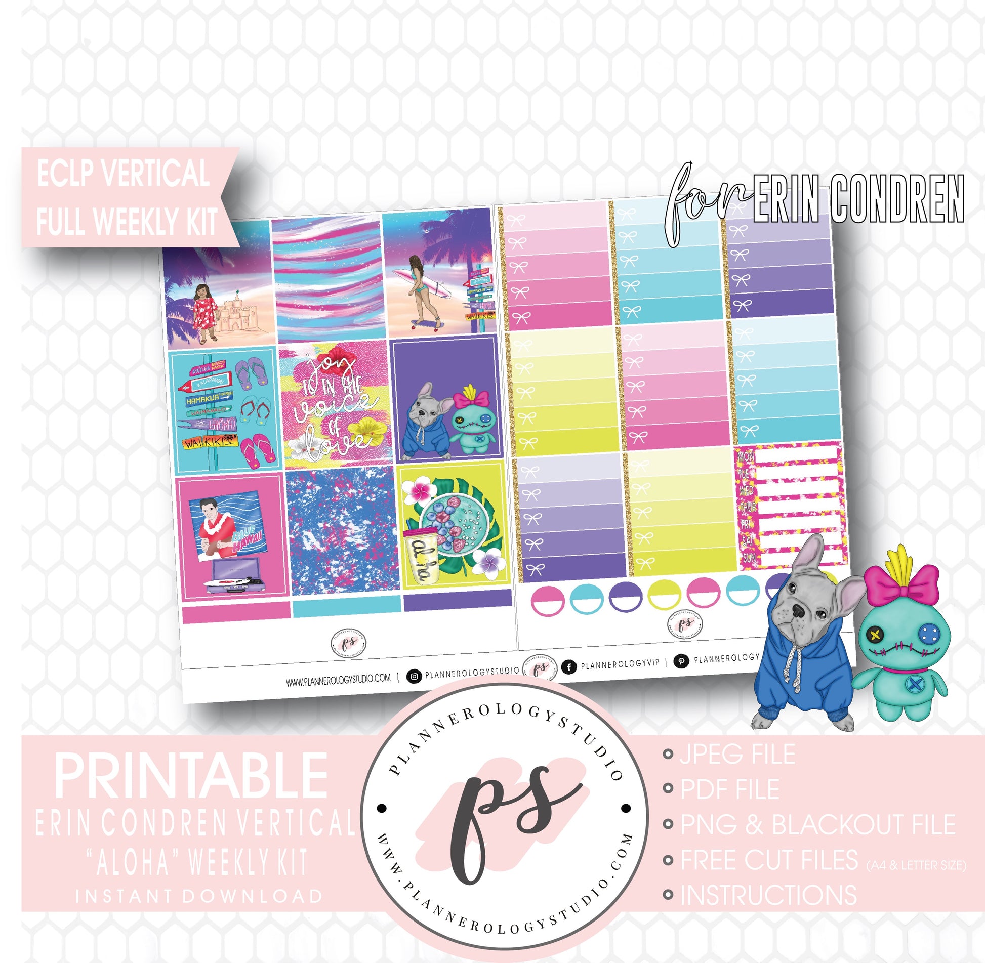 Aloha Full Weekly Kit Printable Planner Digital Stickers (for use with Erin Condren Vertical) - Plannerologystudio