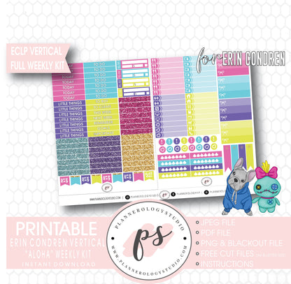 Aloha Full Weekly Kit Printable Planner Digital Stickers (for use with Erin Condren Vertical) - Plannerologystudio