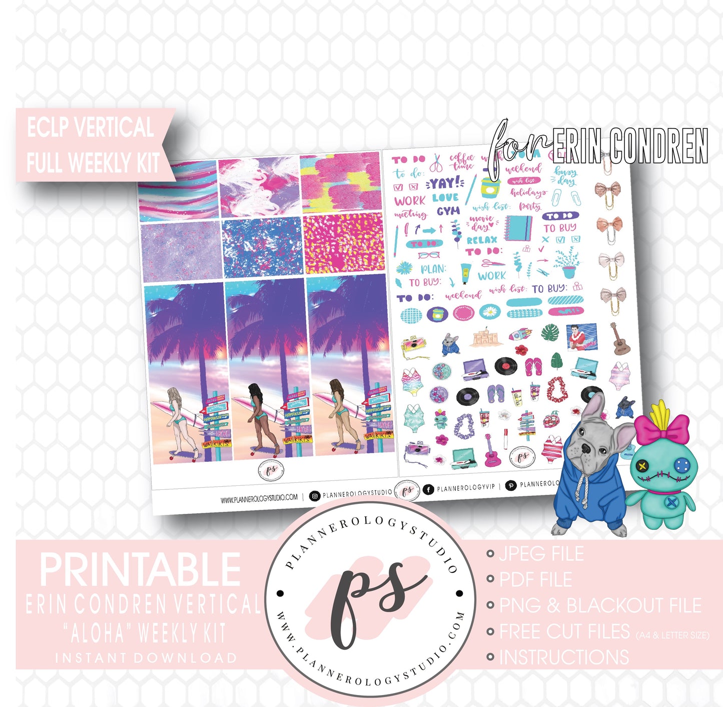 Aloha Full Weekly Kit Printable Planner Digital Stickers (for use with Erin Condren Vertical) - Plannerologystudio
