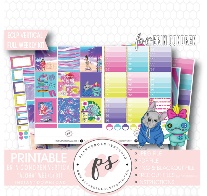 Aloha Full Weekly Kit Printable Planner Digital Stickers (for use with Erin Condren Vertical) - Plannerologystudio
