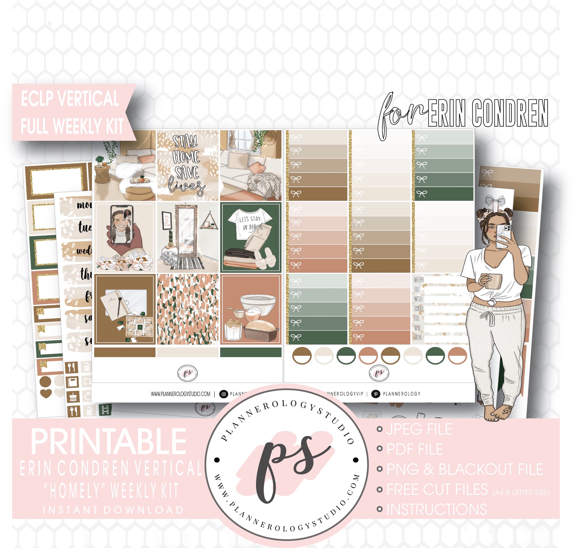 Homely Full Weekly Kit Printable Planner Digital Stickers (for use with Erin Condren Vertical) - Plannerologystudio