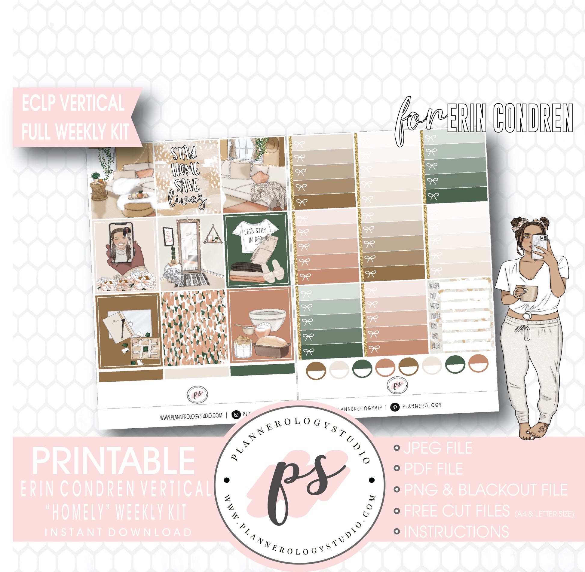 Homely Full Weekly Kit Printable Planner Digital Stickers (for use with Erin Condren Vertical) - Plannerologystudio