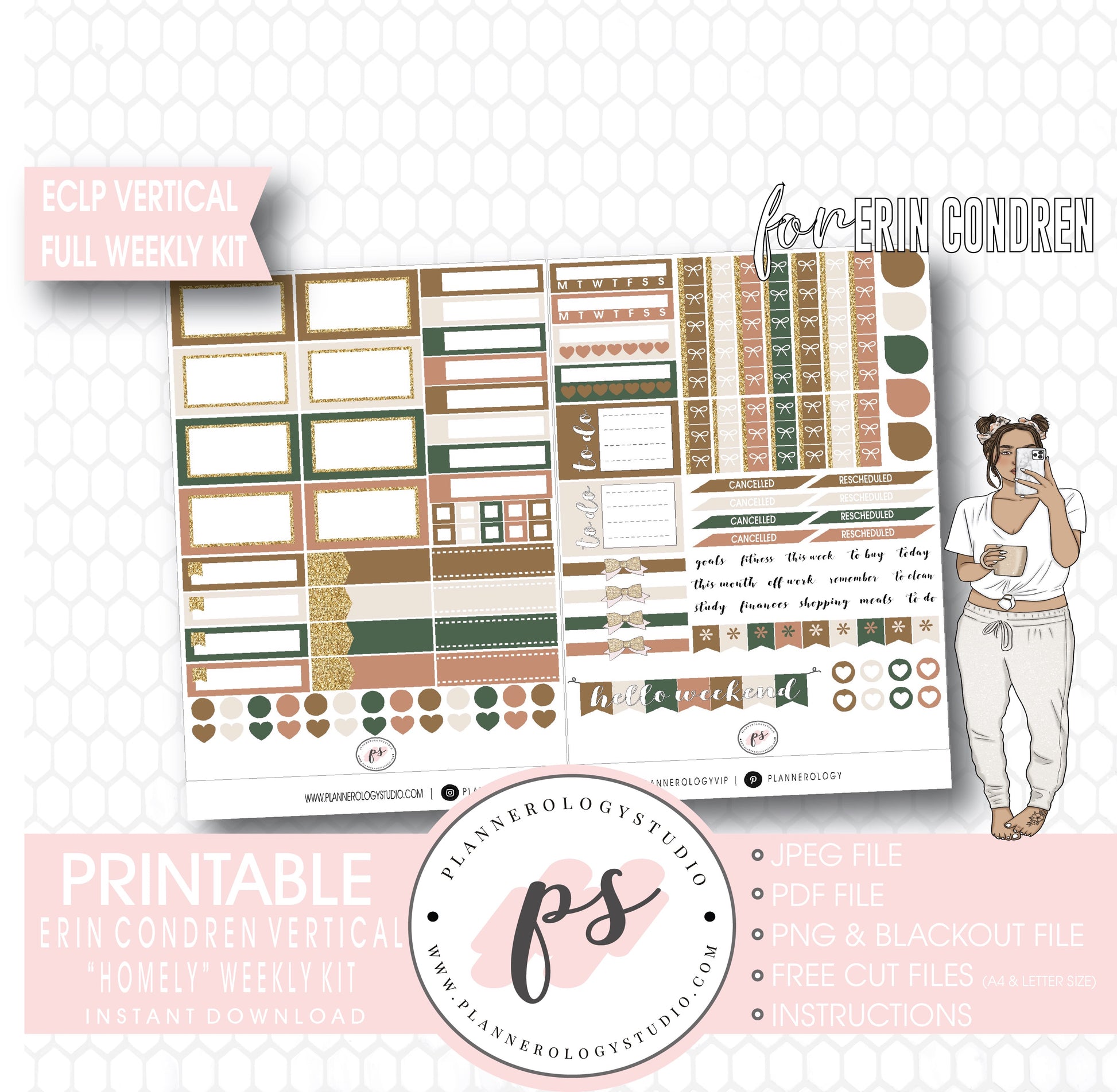 Homely Full Weekly Kit Printable Planner Digital Stickers (for use with Erin Condren Vertical) - Plannerologystudio