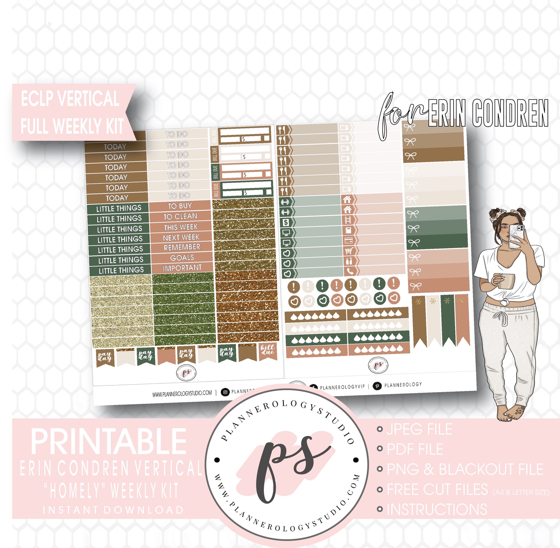 Homely Full Weekly Kit Printable Planner Digital Stickers (for use with Erin Condren Vertical) - Plannerologystudio