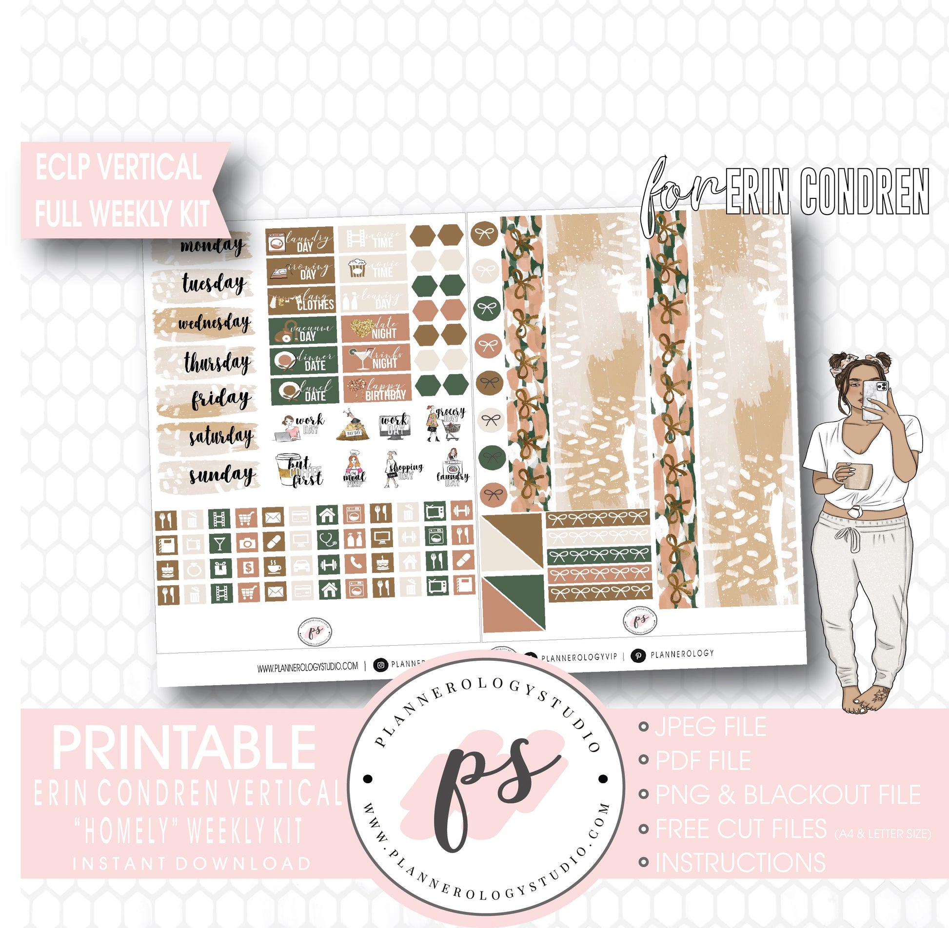 Homely Full Weekly Kit Printable Planner Digital Stickers (for use with Erin Condren Vertical) - Plannerologystudio