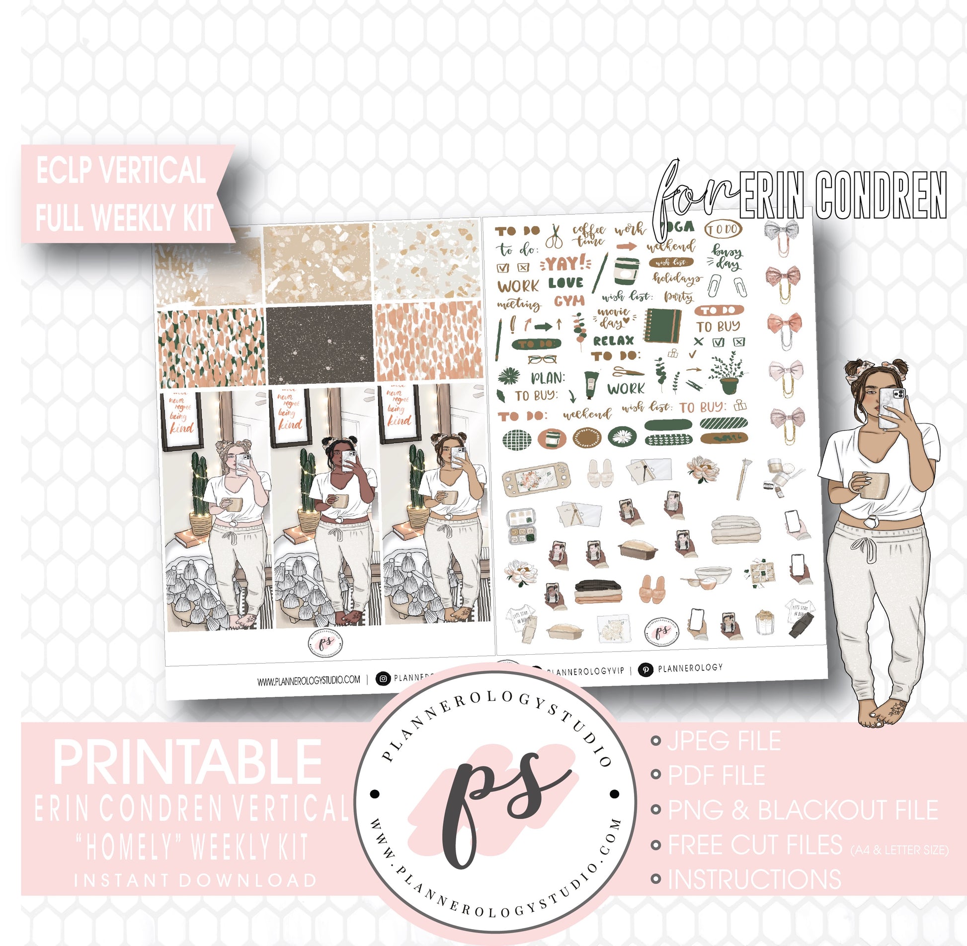 Homely Full Weekly Kit Printable Planner Digital Stickers (for use with Erin Condren Vertical) - Plannerologystudio