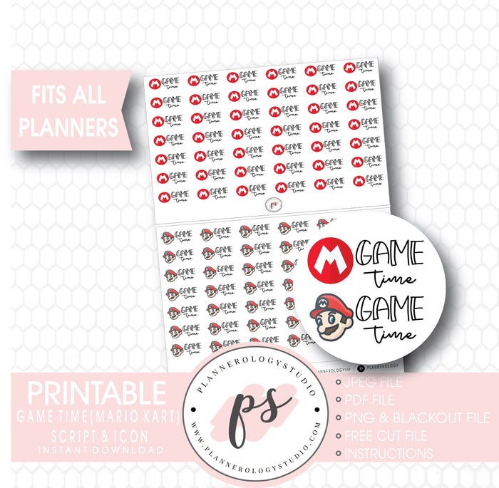 Mario Kart Game Time Bujo Script & Icon Digital Printable Planner Stickers - Plannerologystudio