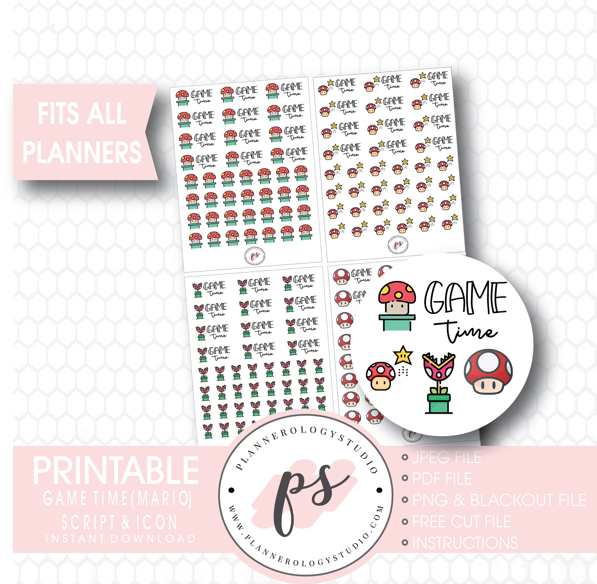 Super Mario Game Time Bujo Script & Icon Digital Printable Planner Stickers - Plannerologystudio
