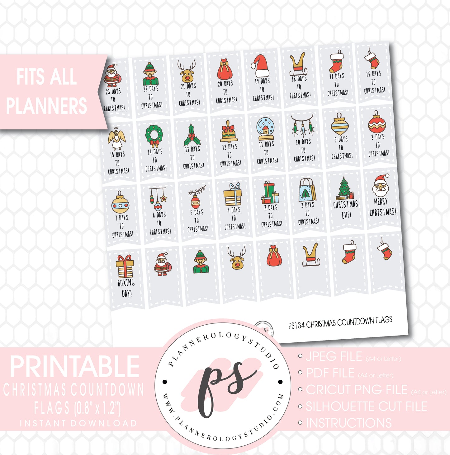 Christmas Countdown Flags Printable Planner Stickers - Plannerologystudio