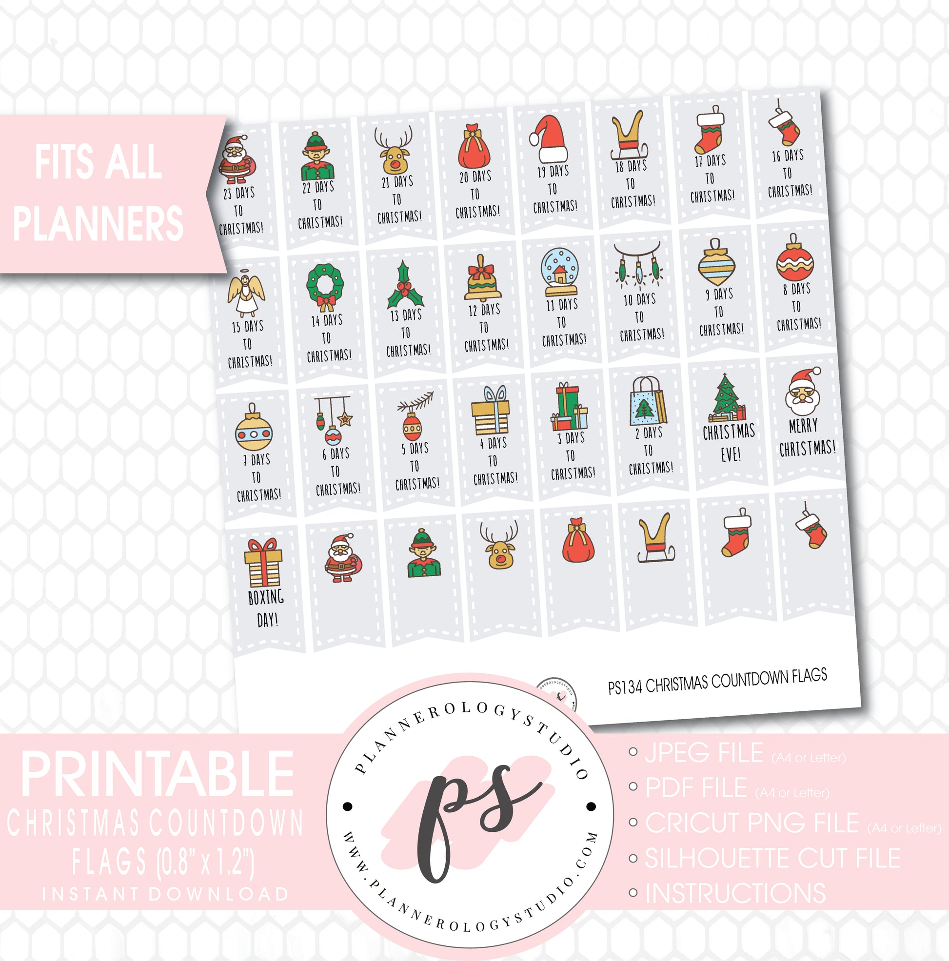Christmas Countdown Flags Printable Planner Stickers - Plannerologystudio