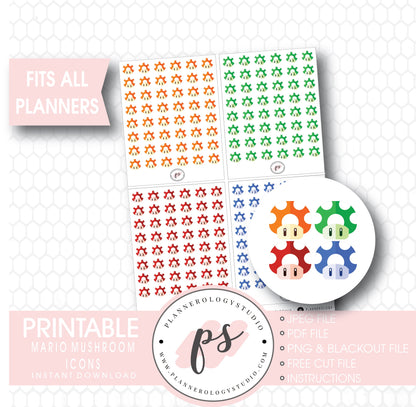 Super Mario Mushrooms Icon Digital Printable Planner Stickers - Plannerologystudio