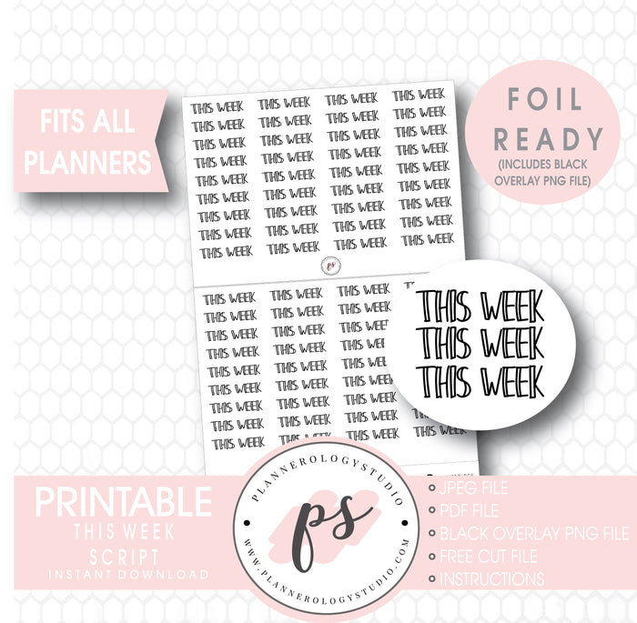 This Week Bujo Script Digital Printable Planner Stickers (Foil Ready) - Plannerologystudio