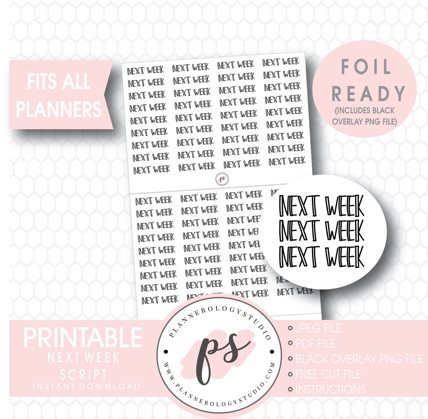 Next Week Bujo Script Digital Printable Planner Stickers (Foil Ready) - Plannerologystudio