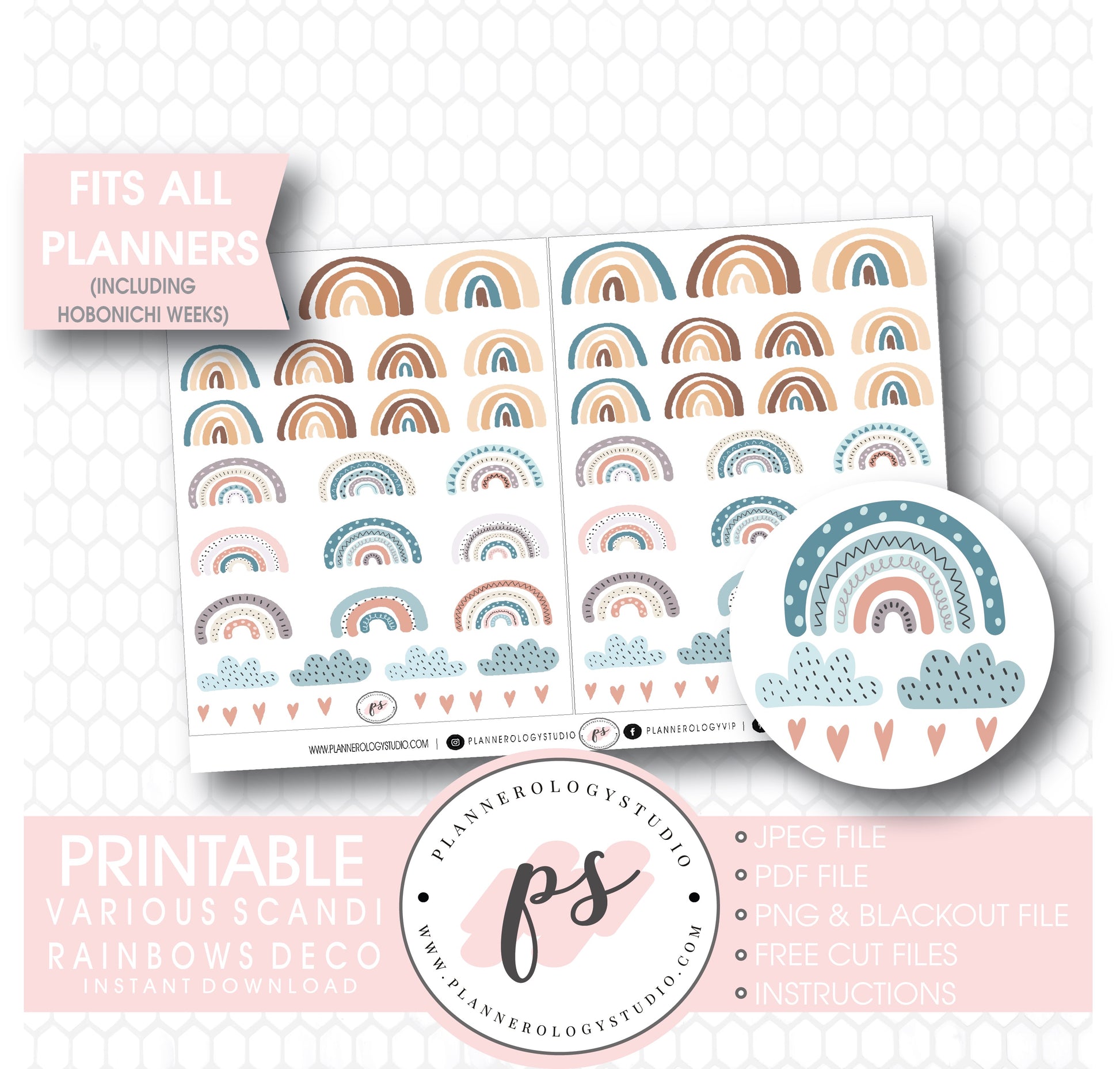 Scandi Rainbows Deco Sheet Digital Printable Planner Stickers. - Plannerologystudio