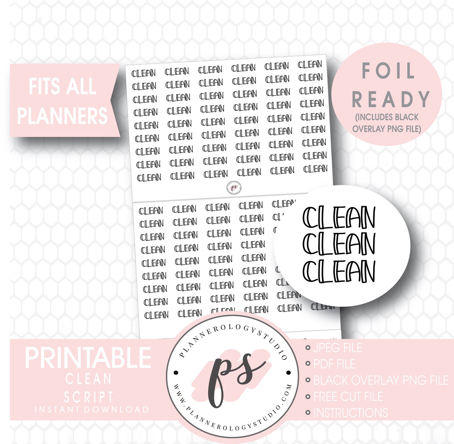 Clean Bujo Script Digital Printable Planner Stickers (Foil Ready) - Plannerologystudio