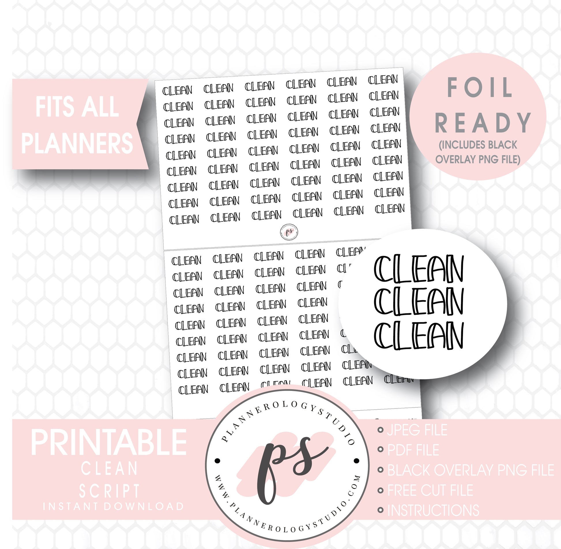 Clean Bujo Script Digital Printable Planner Stickers (Foil Ready) - Plannerologystudio