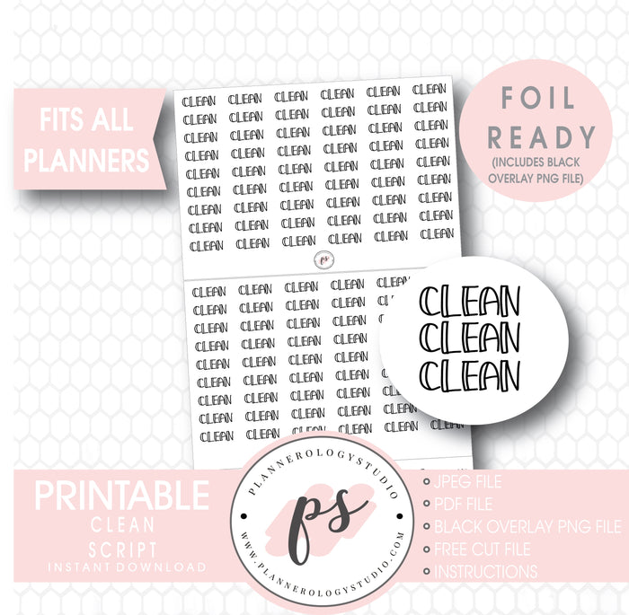 Clean Bujo Script Digital Printable Planner Stickers (Foil Ready) - Plannerologystudio