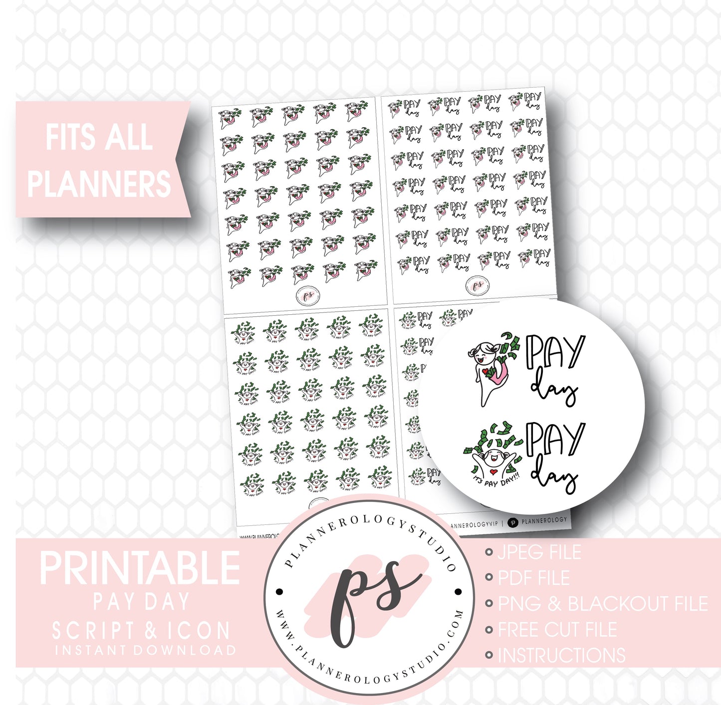 Various Pay Day Script & Icons Digital Printable Planner Stickers - Plannerologystudio