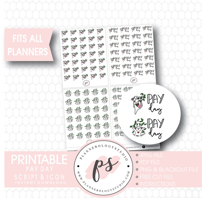 Various Pay Day Script & Icons Digital Printable Planner Stickers - Plannerologystudio