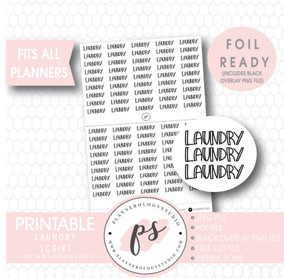 Laundry Bujo Script Digital Printable Planner Stickers (Foil Ready)