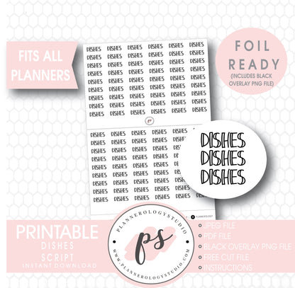Dishes Bujo Script Digital Printable Planner Stickers (Foil Ready)